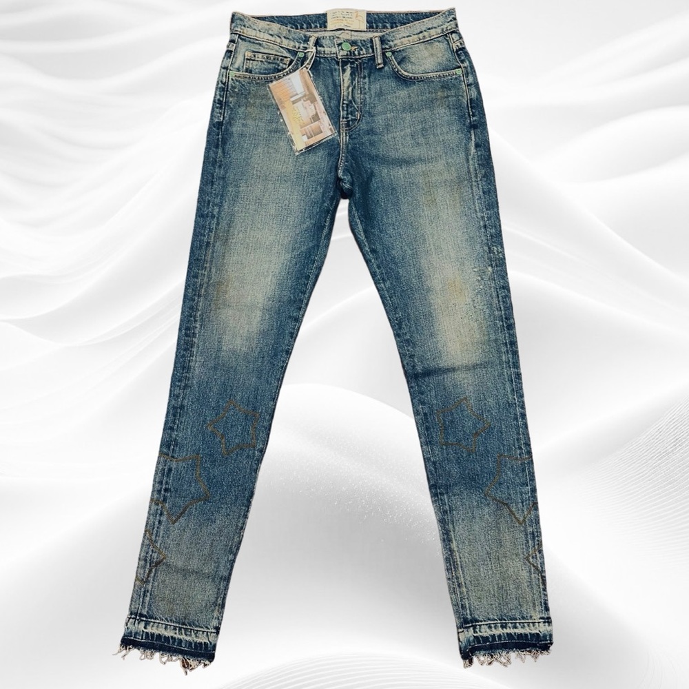 Sandrine Rose The Undone Boyfriend Midrise slim Size 26‎ Gold Stars NWT